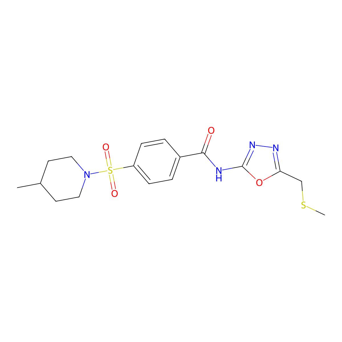 4-(4-methylpiperidin-1-yl)sulfonyl-N-[5-(methylsulfanylmethyl)-1,3,4-oxadiazol-2-yl]benzamide molecular structure, CAS 850936-37-7