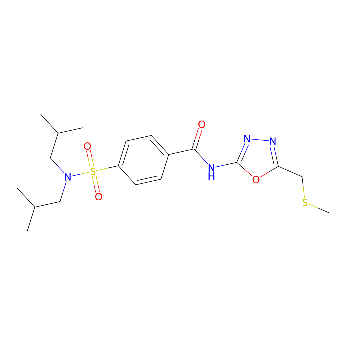 4-[(diisobutylamino)sulfonyl]-N-{5-[(methylthio)methyl]-1,3,4-oxadiazol-2-yl}benzamide molecular structure, CAS 850936-42-4