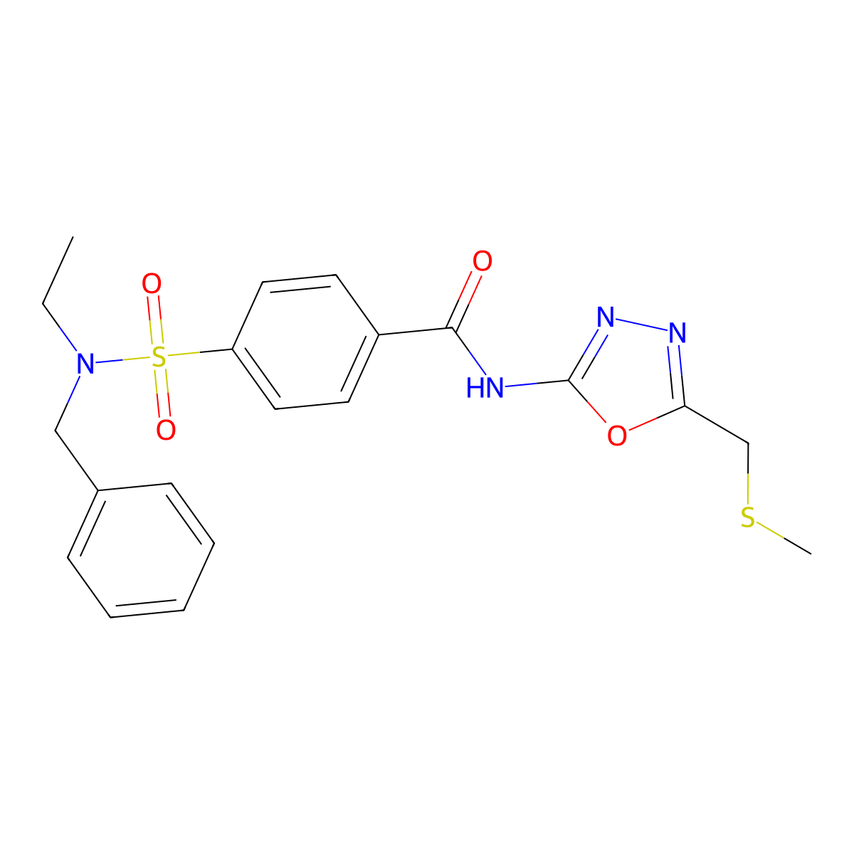 4-[benzyl(ethyl)sulfamoyl]-N-[5-(methylsulfanylmethyl)-1,3,4-oxadiazol-2-yl]benzamide molecular structure, CAS 850936-43-5