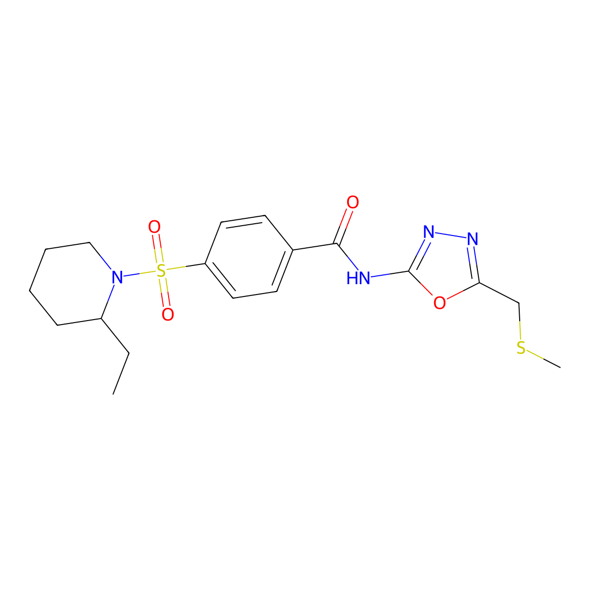 4-((2-ethylpiperidin-1-yl)sulfonyl)-N-(5-((methylthio)methyl)-1,3,4-oxadiazol-2-yl)benzamide molecular structure, CAS 850936-44-6