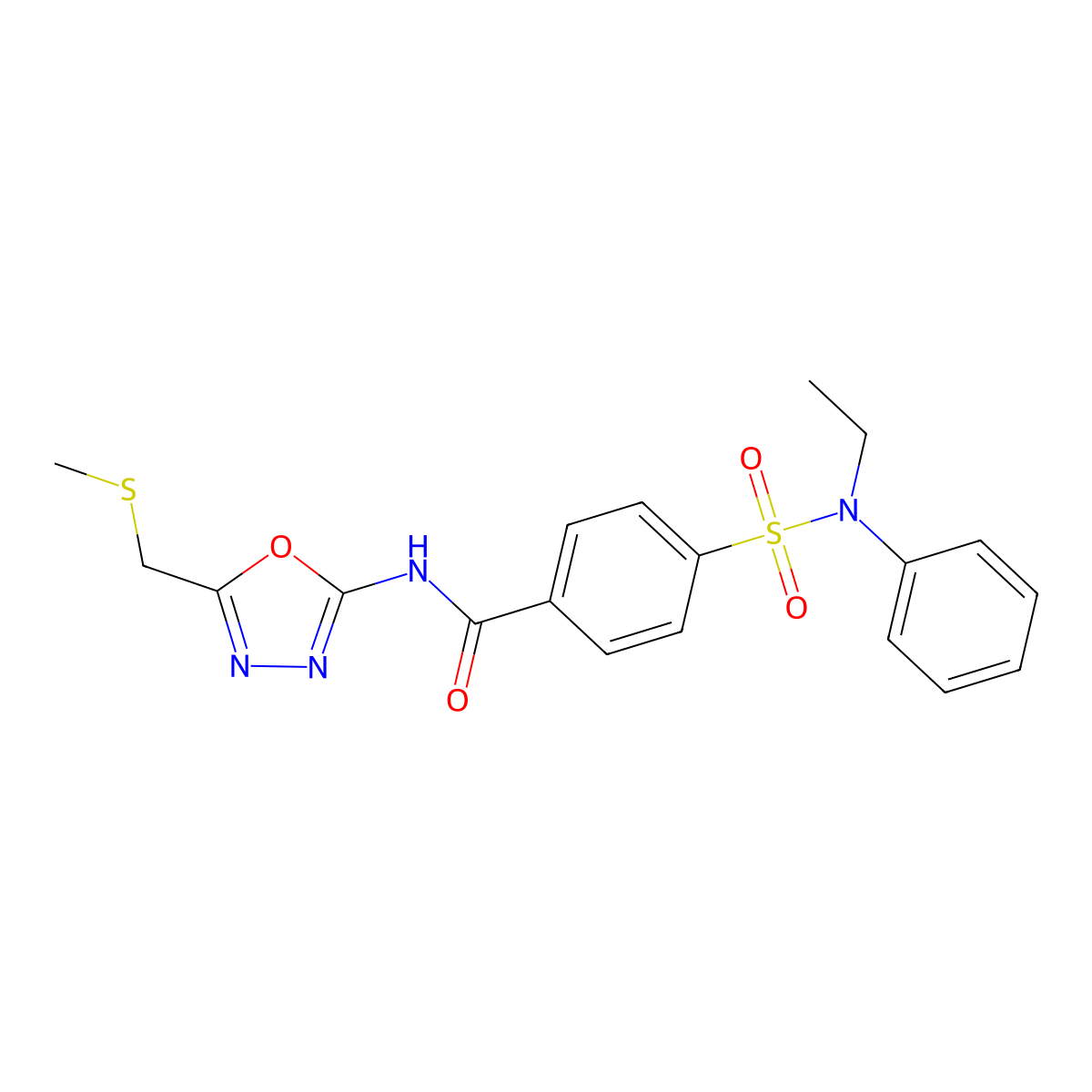 4-[ethyl(phenyl)sulfamoyl]-N-[5-(methylsulfanylmethyl)-1,3,4-oxadiazol-2-yl]benzamide molecular structure, CAS 850936-48-0