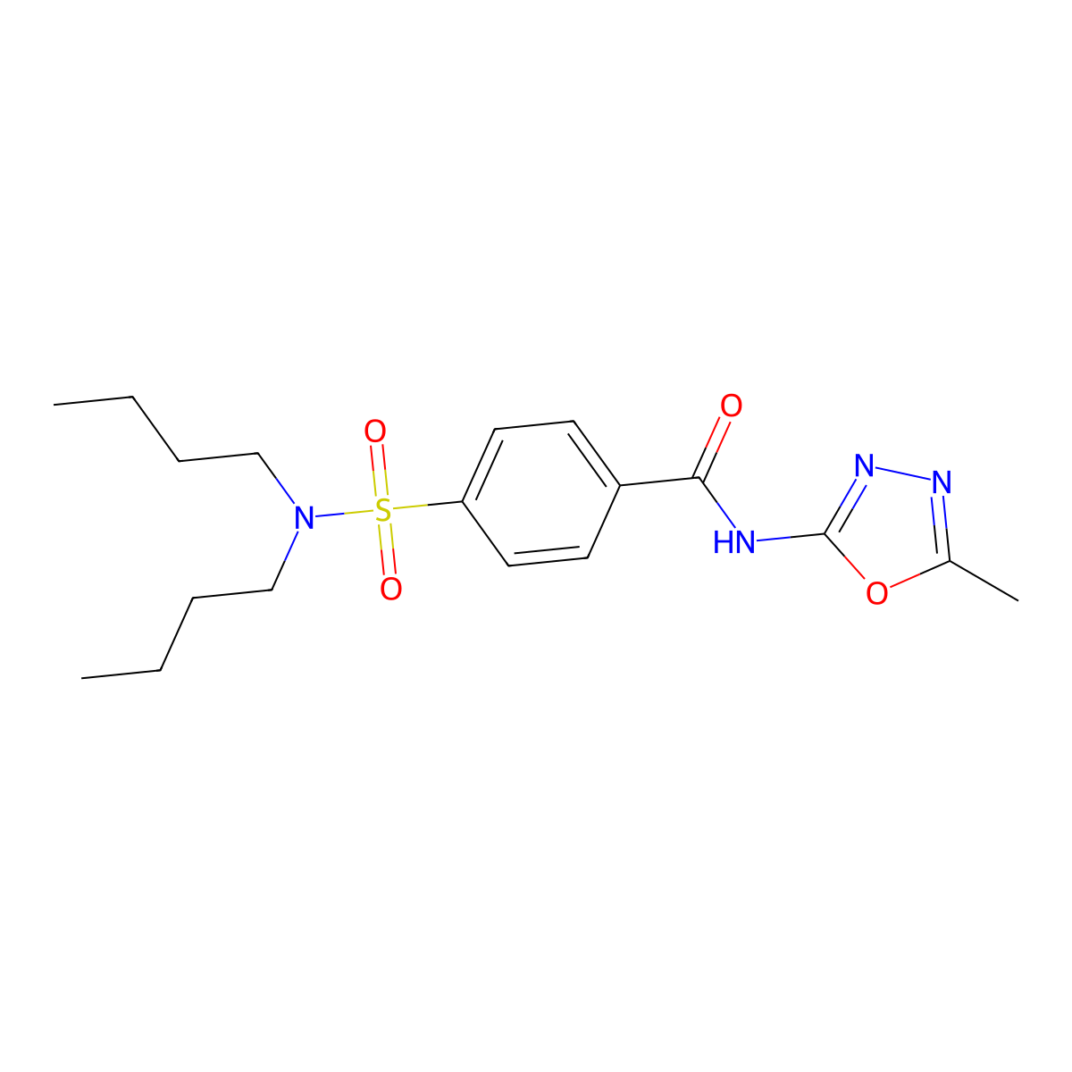 4-(dibutylsulfamoyl)-N-(5-methyl-1,3,4-oxadiazol-2-yl)benzamide molecular structure, CAS 850936-50-4