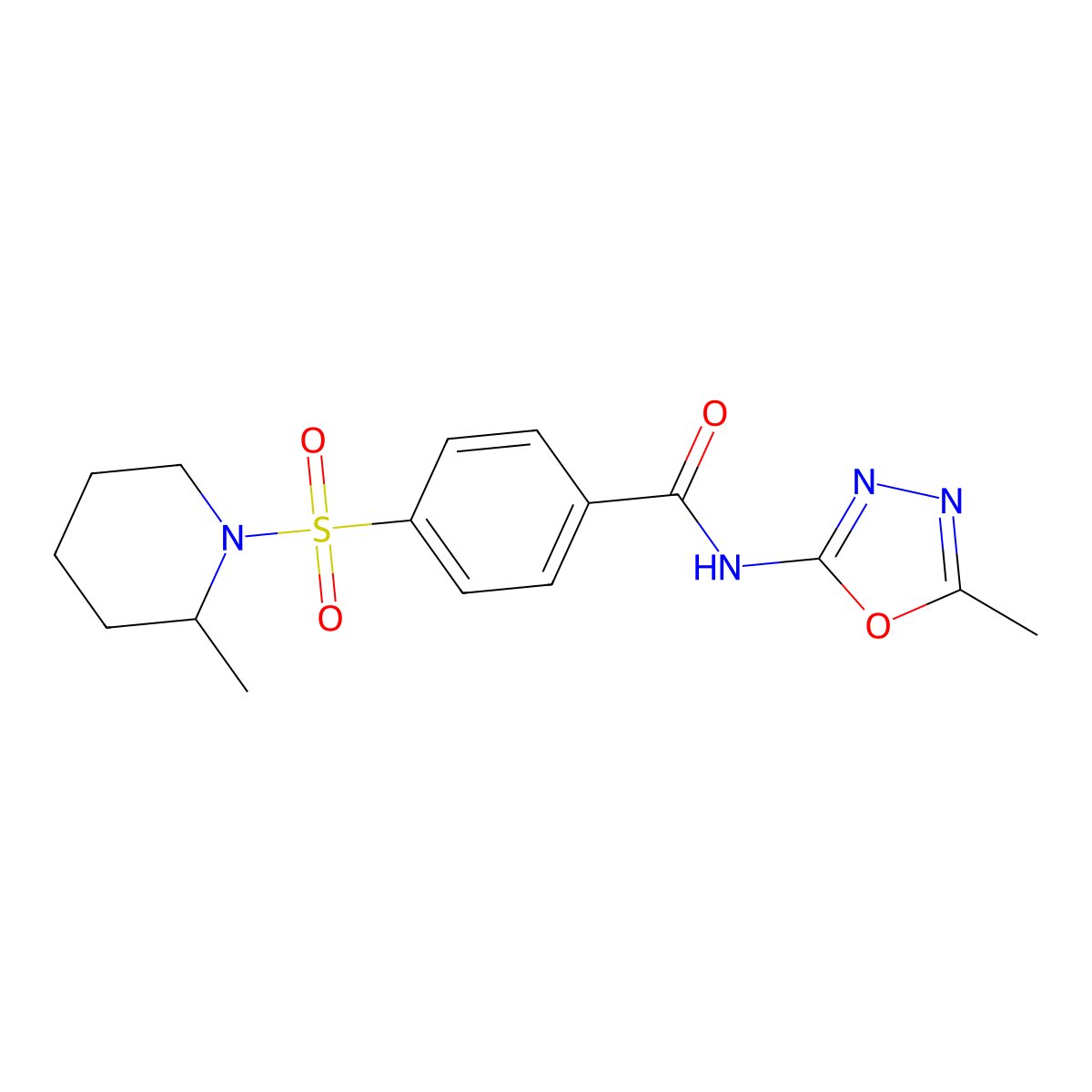 N-(5-methyl-1,3,4-oxadiazol-2-yl)-4-[(2-methylpiperidin-1-yl)sulfonyl]benzamide molecular structure, CAS 850936-54-8