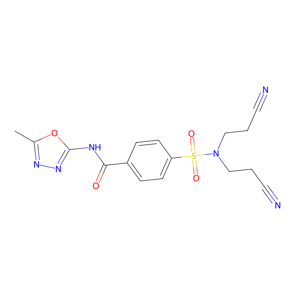 4-[bis(2-cyanoethyl)sulfamoyl]-N-(5-methyl-1,3,4-oxadiazol-2-yl)benzamide molecular structure, CAS 850936-55-9