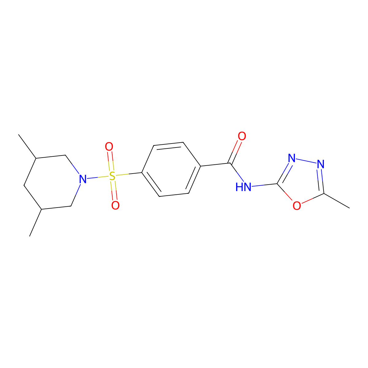 4-(3,5-dimethylpiperidin-1-yl)sulfonyl-N-(5-methyl-1,3,4-oxadiazol-2-yl)benzamide molecular structure, CAS 850936-56-0