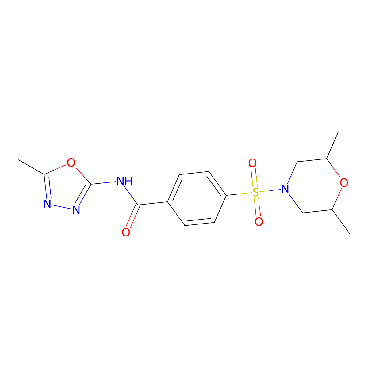 4-((2,6-dimethylmorpholino)sulfonyl)-N-(5-methyl-1,3,4-oxadiazol-2-yl)benzamide molecular structure, CAS 850936-58-2