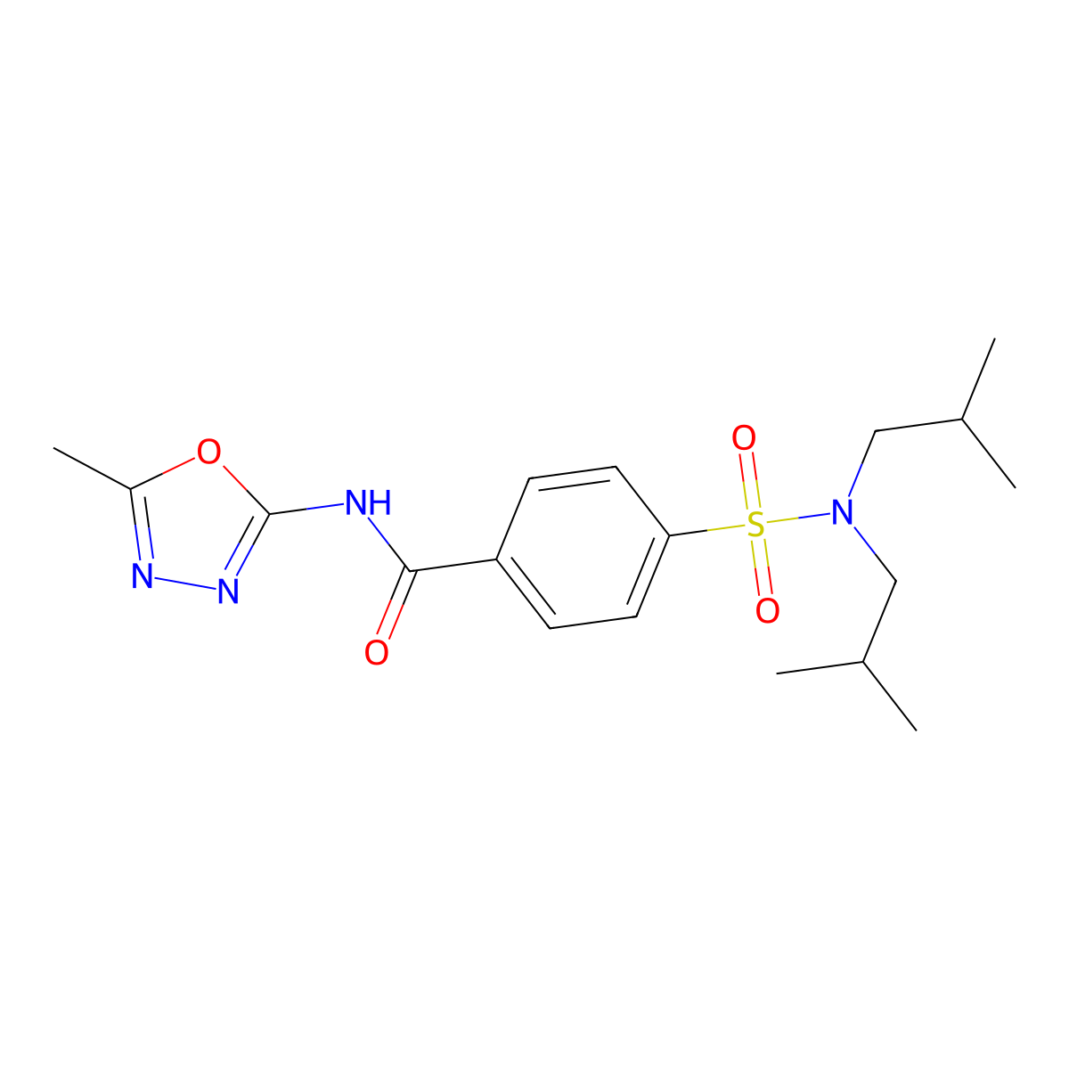 4-[bis(2-methylpropyl)sulfamoyl]-N-(5-methyl-1,3,4-oxadiazol-2-yl)benzamide molecular structure, CAS 850936-60-6