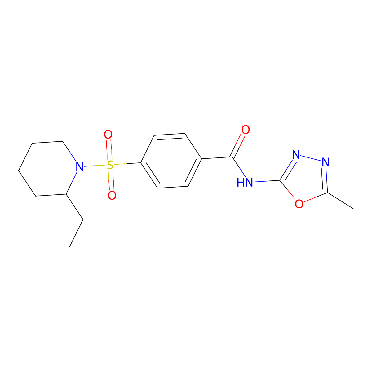 4-((2-ethylpiperidin-1-yl)sulfonyl)-N-(5-methyl-1,3,4-oxadiazol-2-yl)benzamide molecular structure, CAS 850936-62-8