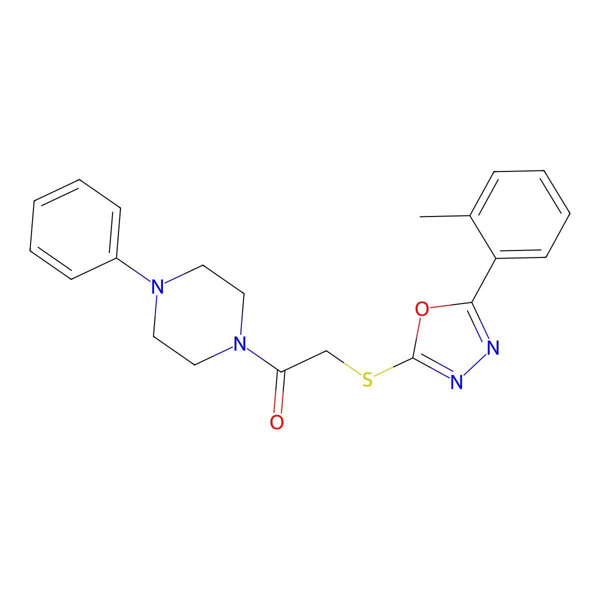 1-(4-Phenylpiperazin-1-yl)-2-((5-(o-tolyl)-1,3,4-oxadiazol-2-yl)thio)ethanone molecular structure, CAS 850936-67-3