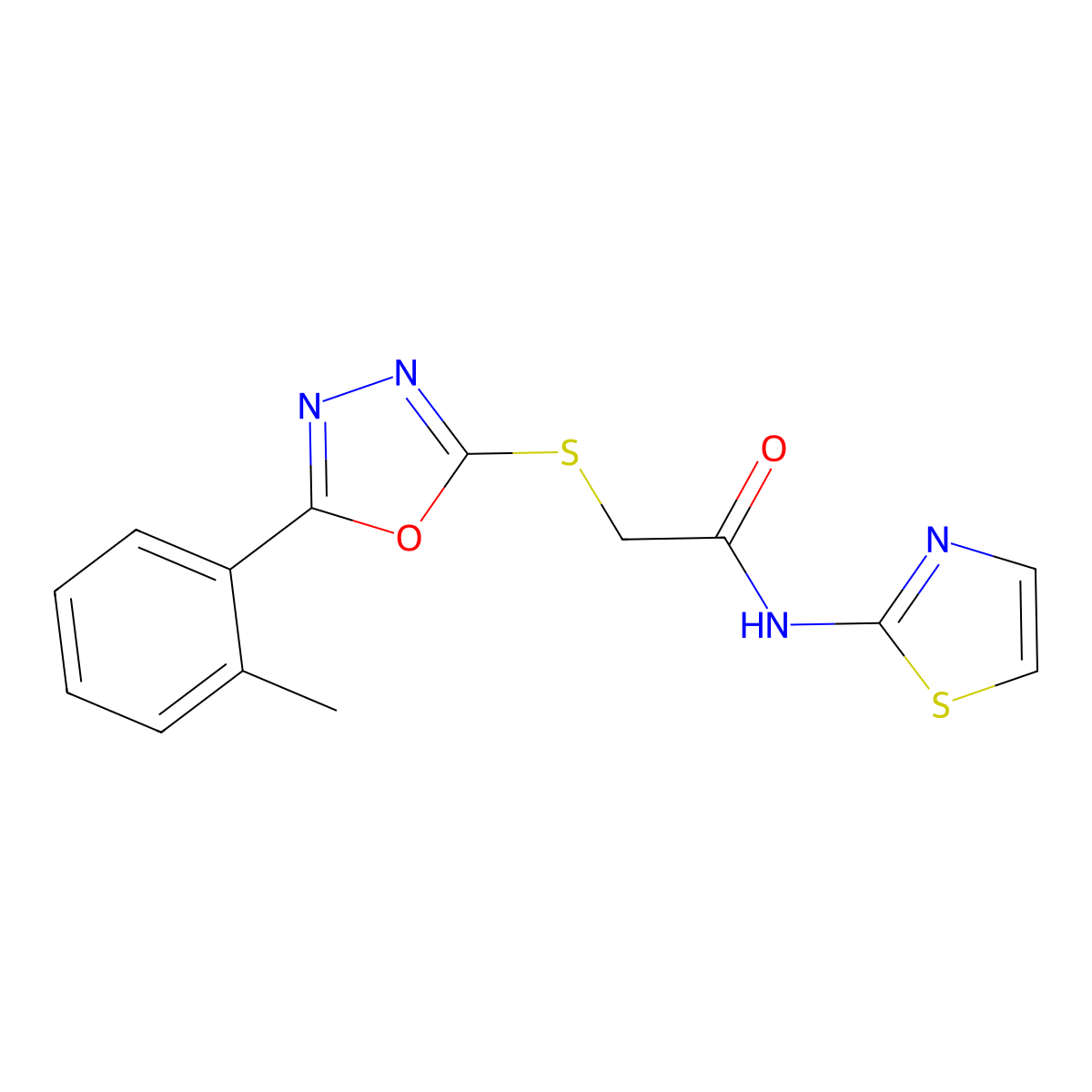2-{[5-(2-methylphenyl)-1,3,4-oxadiazol-2-yl]sulfanyl}-N-(1,3-thiazol-2-yl)acetamide molecular structure, CAS 850936-69-5