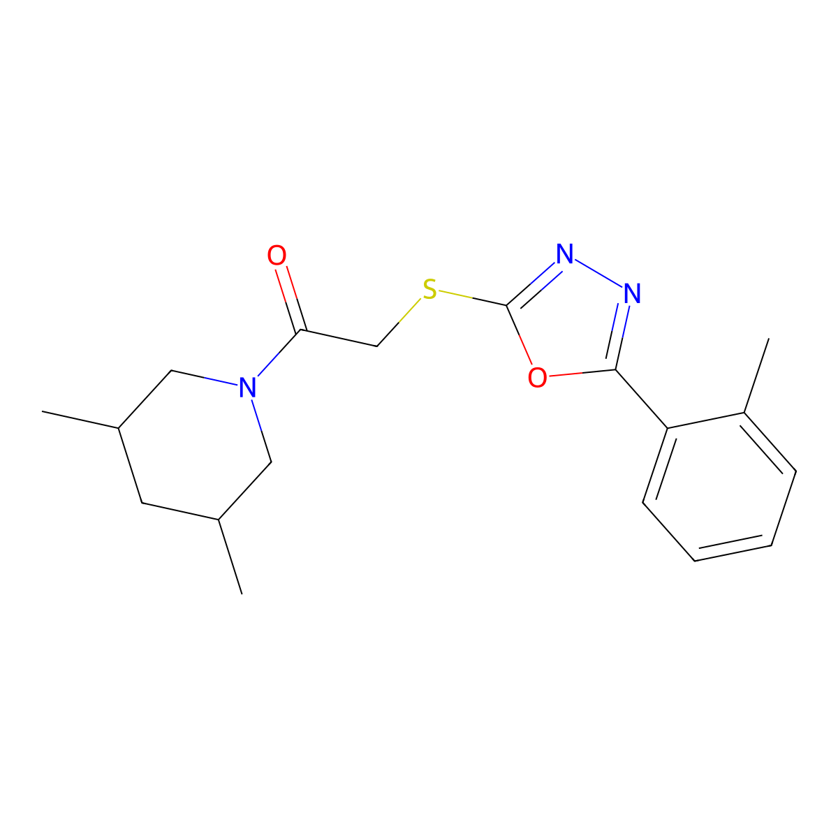 1-(3,5-Dimethylpiperidin-1-yl)-2-[[5-(2-methylphenyl)-1,3,4-oxadiazol-2-yl]sulfanyl]ethanone molecular structure, CAS 850936-70-8