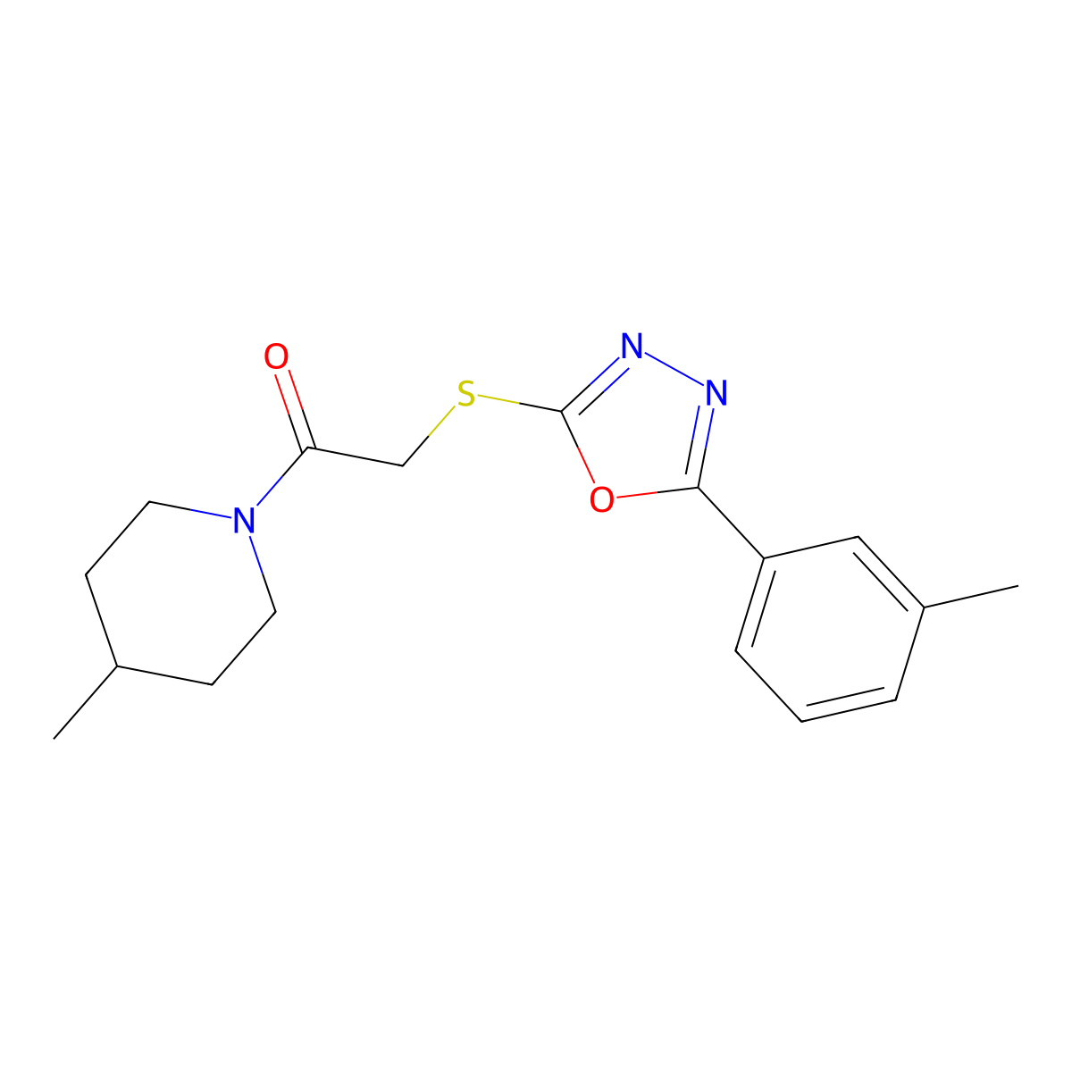 2-[[5-(3-Methylphenyl)-1,3,4-oxadiazol-2-yl]sulfanyl]-1-(4-methylpiperidin-1-yl)ethanone molecular structure, CAS 850936-71-9