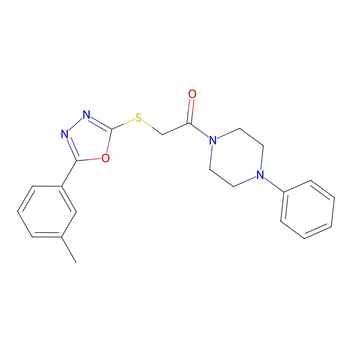 1-(4-Phenylpiperazin-1-yl)-2-((5-(m-tolyl)-1,3,4-oxadiazol-2-yl)thio)ethanone molecular structure, CAS 850936-73-1