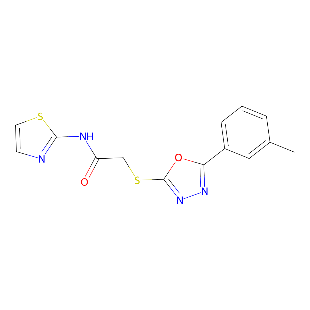 2-{[5-(3-Methylphenyl)-1,3,4-oxadiazol-2-YL]sulfanyl}-N-(1,3-thiazol-2-YL)acetamide molecular structure, CAS 850936-75-3