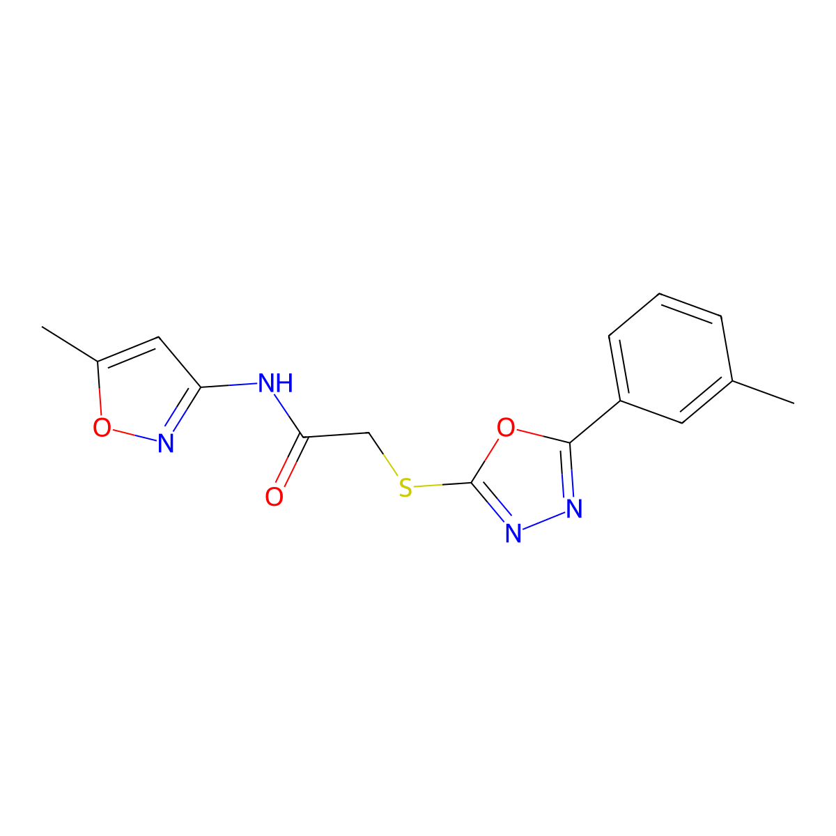 N-(5-methyl-1,2-oxazol-3-yl)-2-{[5-(3-methylphenyl)-1,3,4-oxadiazol-2-yl]sulfanyl}acetamide molecular structure, CAS 850936-76-4