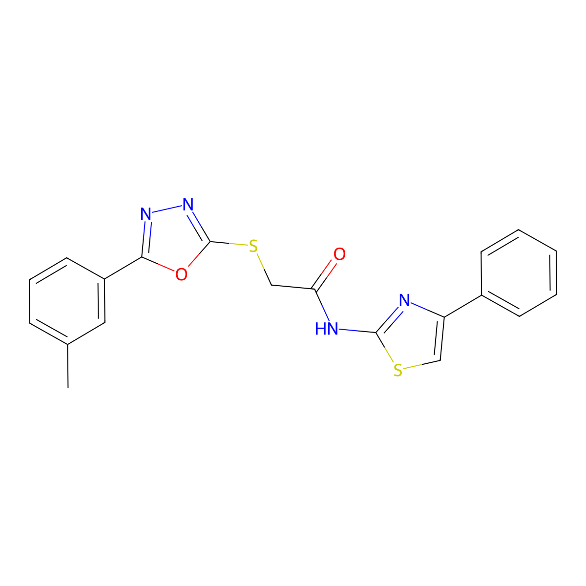 2-{[5-(3-methylphenyl)-1,3,4-oxadiazol-2-yl]sulfanyl}-N-(4-phenyl-1,3-thiazol-2-yl)acetamide molecular structure, CAS 850936-77-5