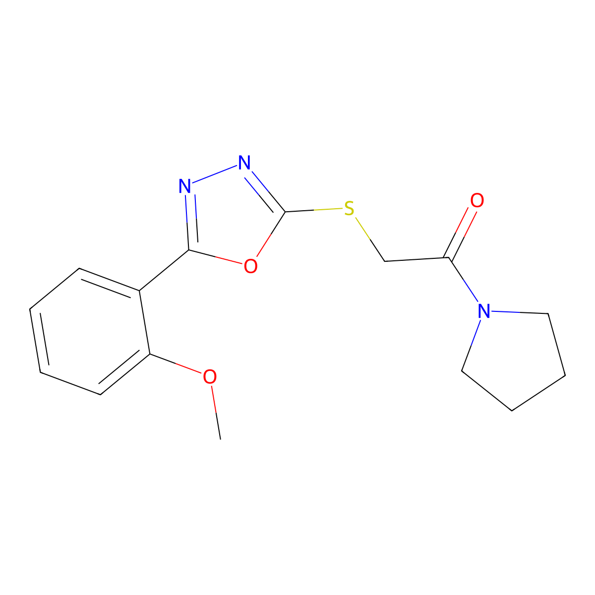2-[[5-(2-Methoxyphenyl)-1,3,4-oxadiazol-2-yl]sulfanyl]-1-pyrrolidin-1-ylethanone molecular structure, CAS 850936-85-5