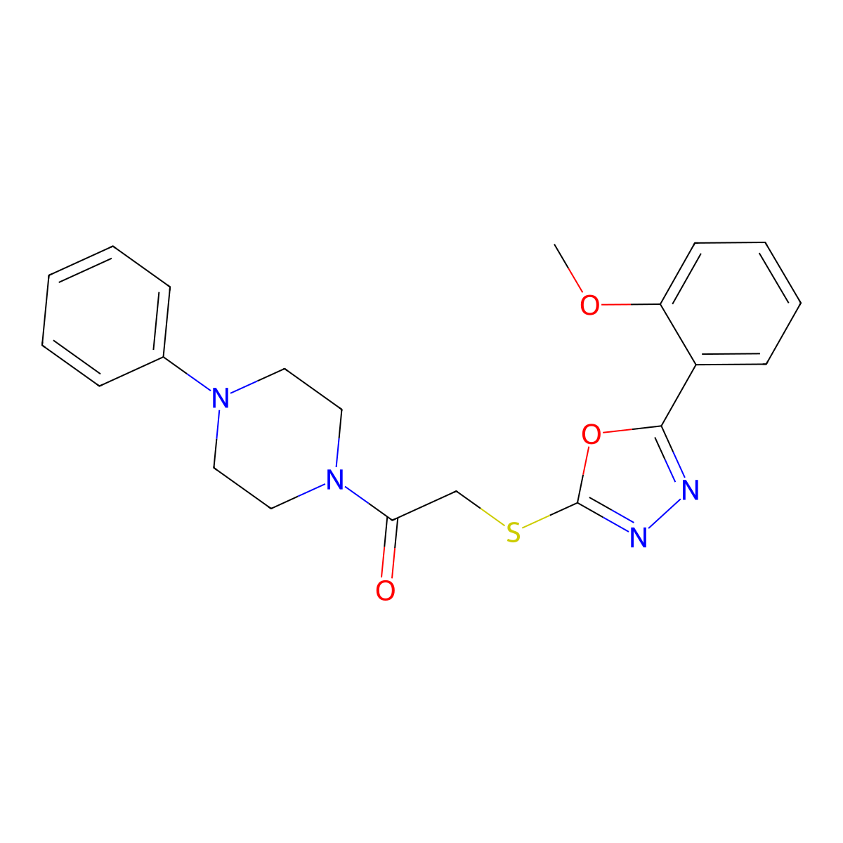 2-((5-(2-Methoxyphenyl)-1,3,4-oxadiazol-2-yl)thio)-1-(4-phenylpiperazin-1-yl)ethanone molecular structure, CAS 850936-86-6