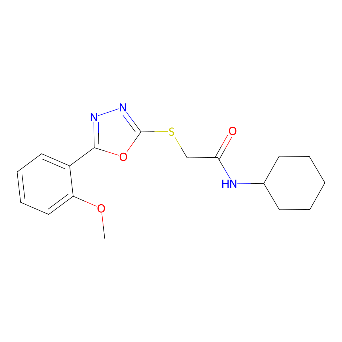 N-cyclohexyl-2-[[5-(2-methoxyphenyl)-1,3,4-oxadiazol-2-yl]sulfanyl]acetamide molecular structure, CAS 850936-88-8