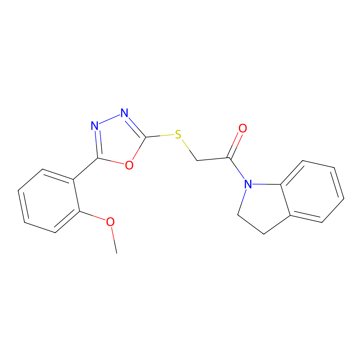 1-(2,3-dihydro-1H-indol-1-yl)-2-{[5-(2-methoxyphenyl)-1,3,4-oxadiazol-2-yl]sulfanyl}ethan-1-one molecular structure, CAS 850936-89-9