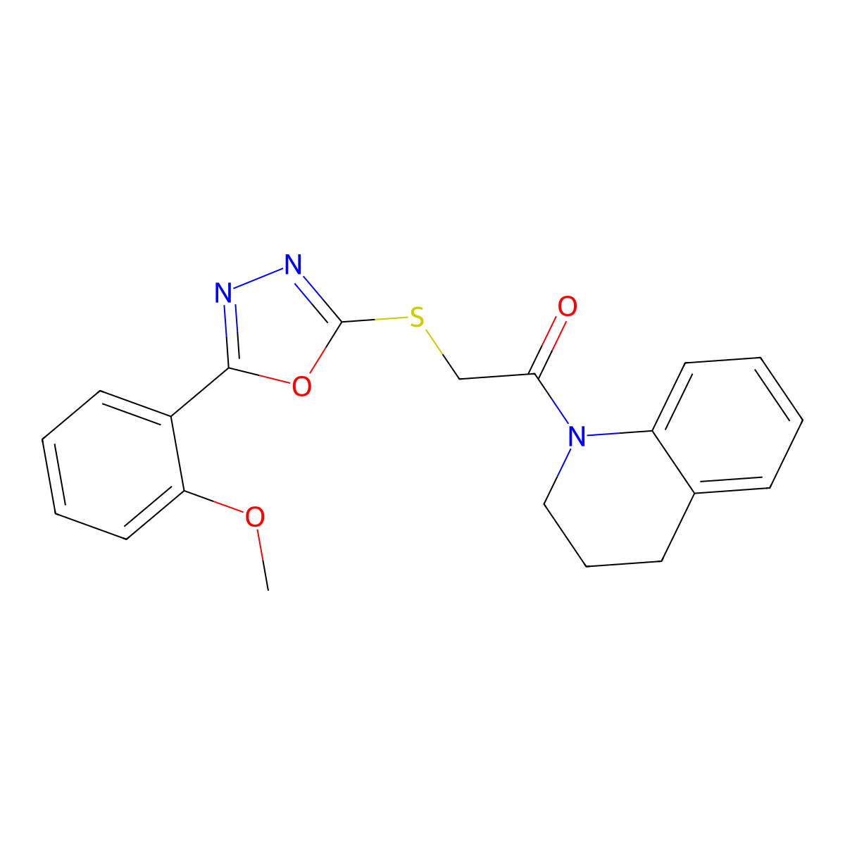 1-(3,4-dihydroquinolin-1(2H)-yl)-2-((5-(2-methoxyphenyl)-1,3,4-oxadiazol-2-yl)thio)ethanone molecular structure, CAS 850936-90-2