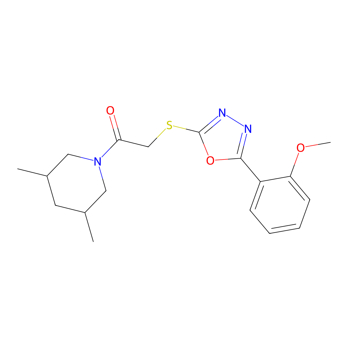 1-({[5-(2-Methoxyphenyl)-1,3,4-oxadiazol-2-yl]thio}acetyl)-3,5-dimethylpiperidine molecular structure, CAS 850936-92-4