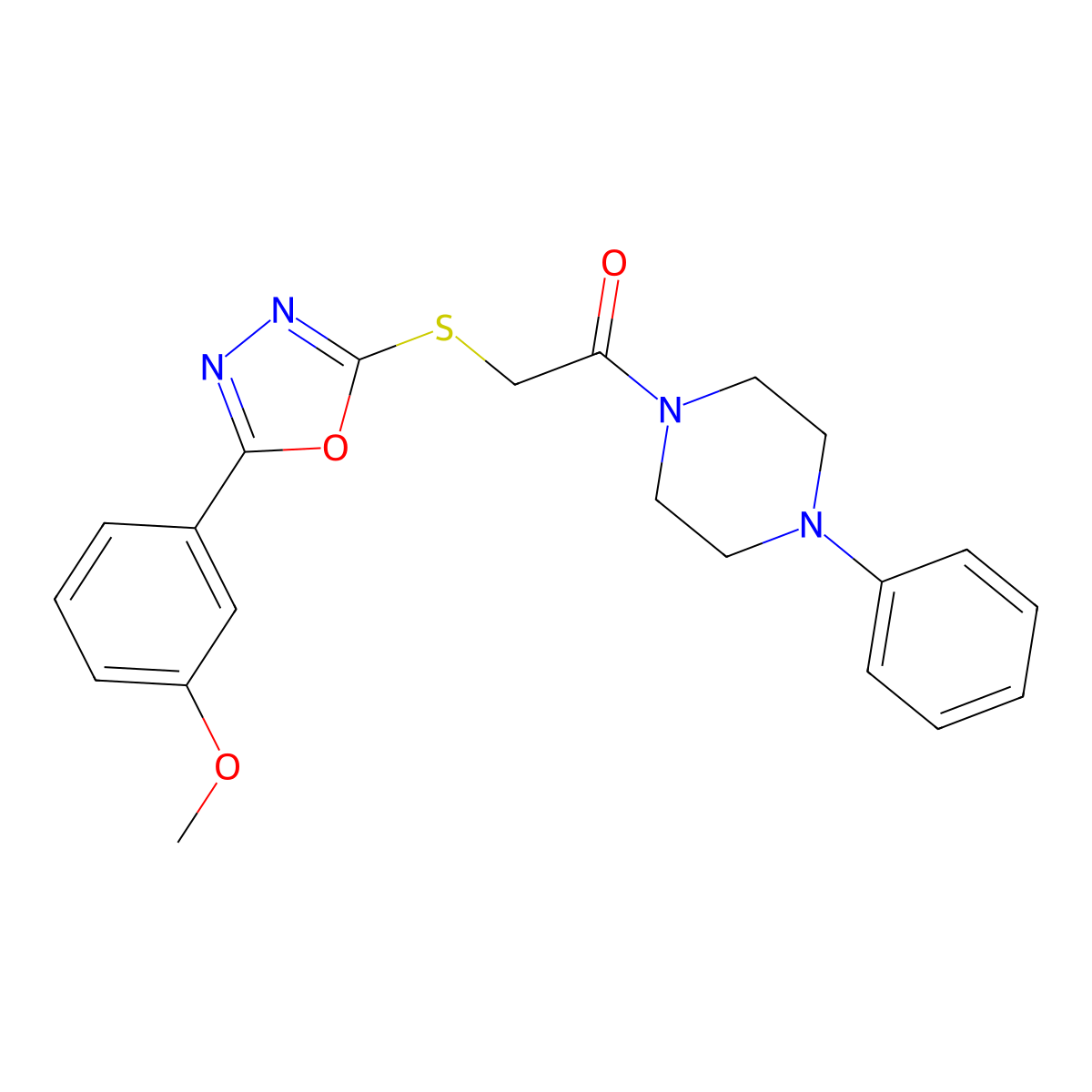 2-((5-(3-Methoxyphenyl)-1,3,4-oxadiazol-2-yl)thio)-1-(4-phenylpiperazin-1-yl)ethanone molecular structure, CAS 850936-94-6