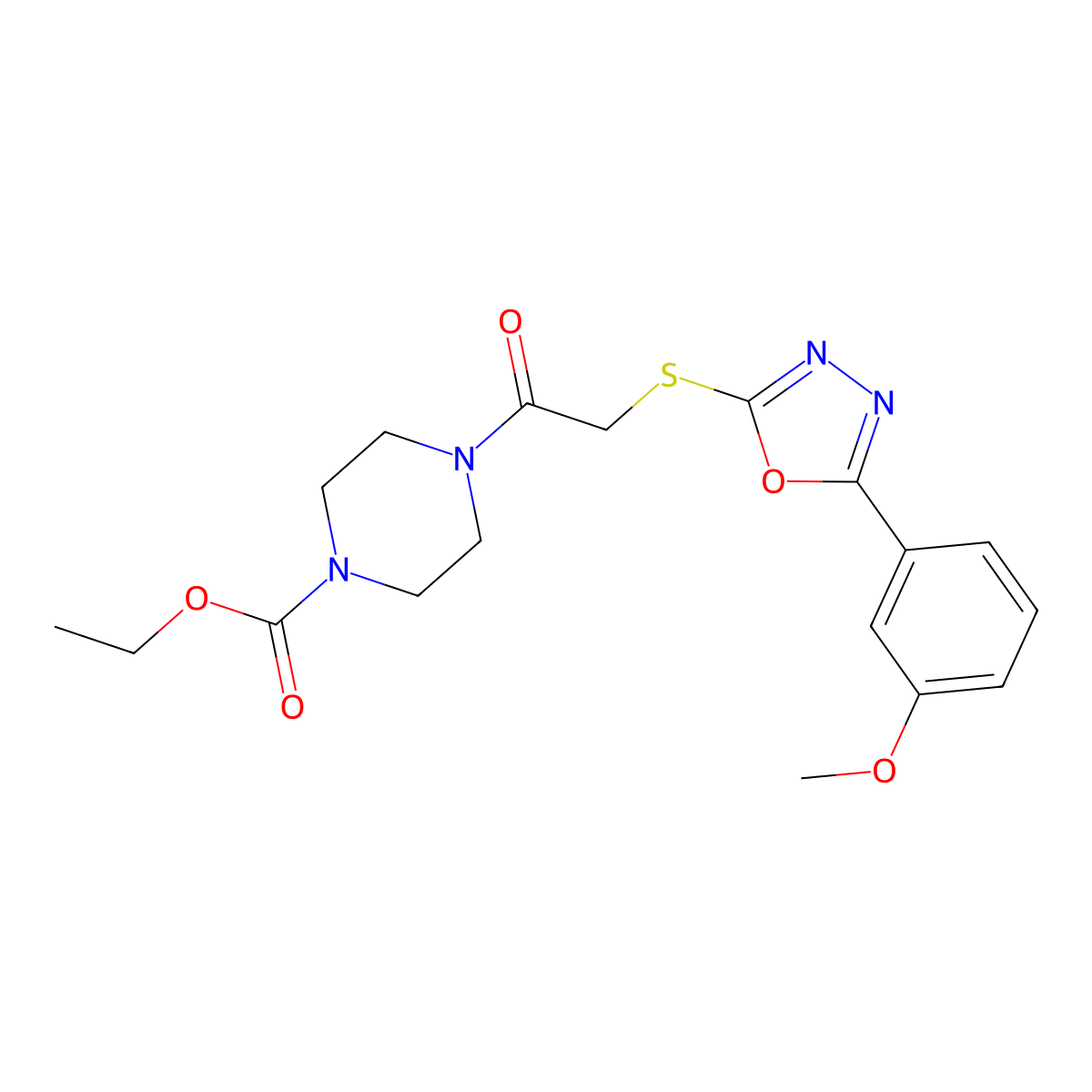 Ethyl 4-({[5-(3-methoxyphenyl)-1,3,4-oxadiazol-2-yl]thio}acetyl)piperazine-1-carboxylate molecular structure, CAS 850936-95-7