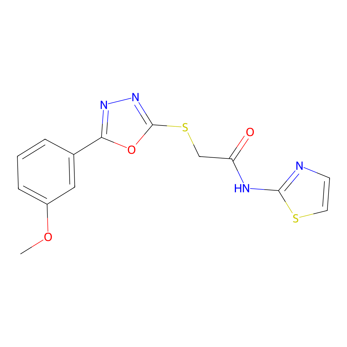 2-((5-(3-methoxyphenyl)-1,3,4-oxadiazol-2-yl)thio)-N-(thiazol-2-yl)acetamide molecular structure, CAS 850936-96-8