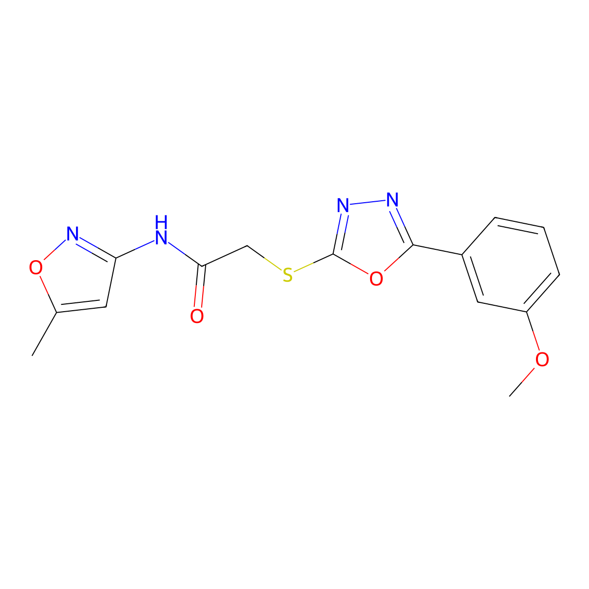 2-{[5-(3-methoxyphenyl)-1,3,4-oxadiazol-2-yl]sulfanyl}-N-(5-methyl-1,2-oxazol-3-yl)acetamide molecular structure, CAS 850936-97-9