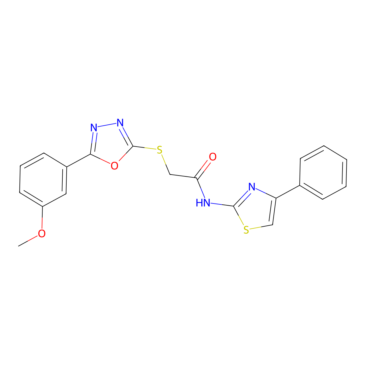 2-[[5-(3-methoxyphenyl)-1,3,4-oxadiazol-2-yl]sulfanyl]-N-(4-phenyl-1,3-thiazol-2-yl)acetamide molecular structure, CAS 850936-98-0