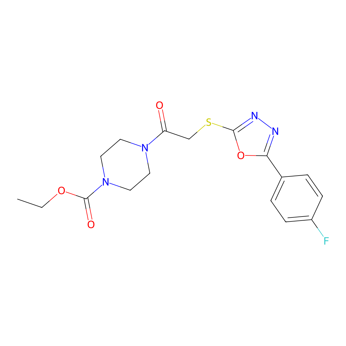 Ethyl 4-(2-{[5-(4-fluorophenyl)-1,3,4-oxadiazol-2-YL]sulfanyl}acetyl)piperazine-1-carboxylate molecular structure, CAS 850937-00-7
