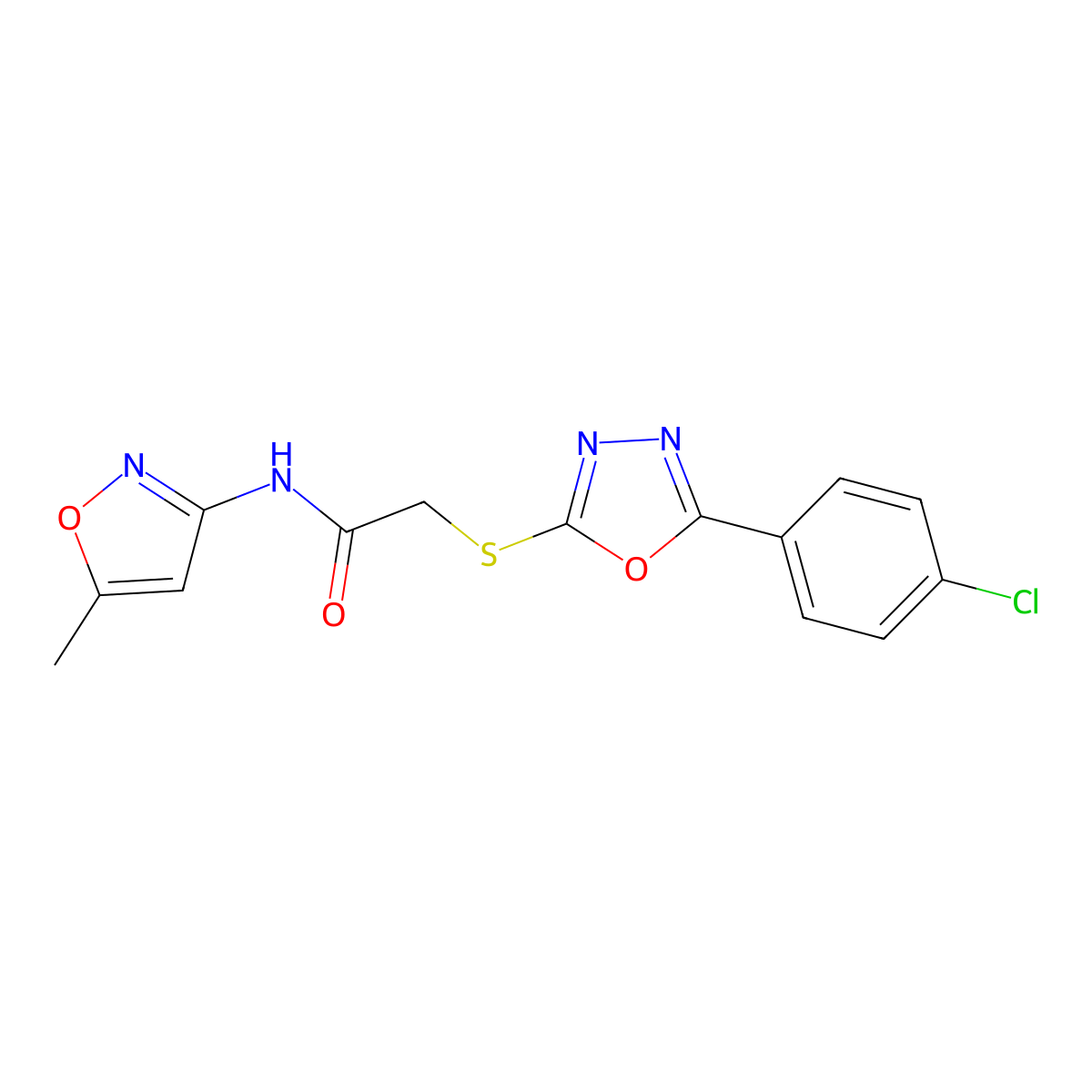 2-{[5-(4-chlorophenyl)-1,3,4-oxadiazol-2-yl]sulfanyl}-N-(5-methyl-1,2-oxazol-3-yl)acetamide molecular structure, CAS 850937-03-0