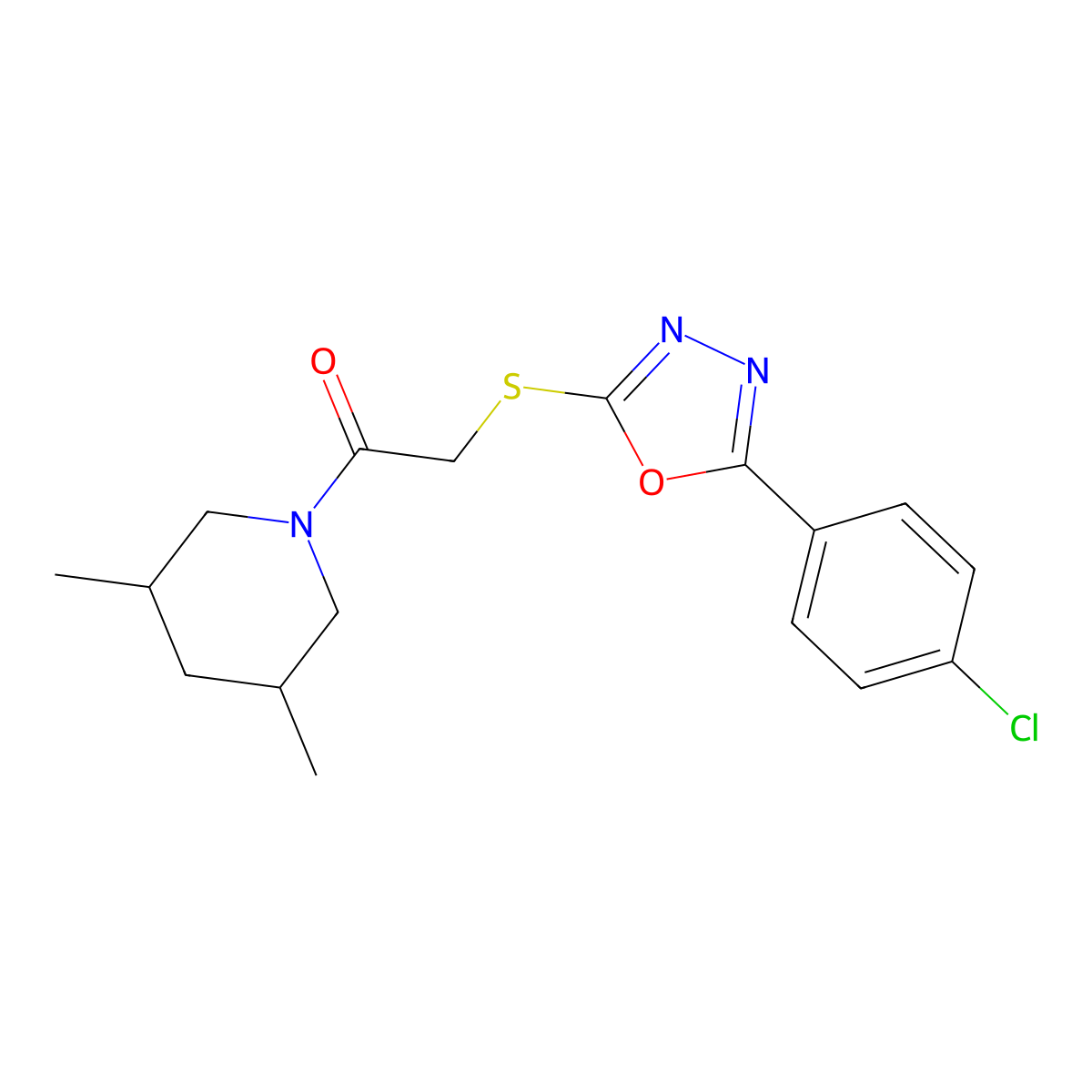 2-{[5-(4-Chlorophenyl)-1,3,4-oxadiazol-2-yl]sulfanyl}-1-(3,5-dimethylpiperidin-1-yl)ethan-1-one molecular structure, CAS 850937-04-1