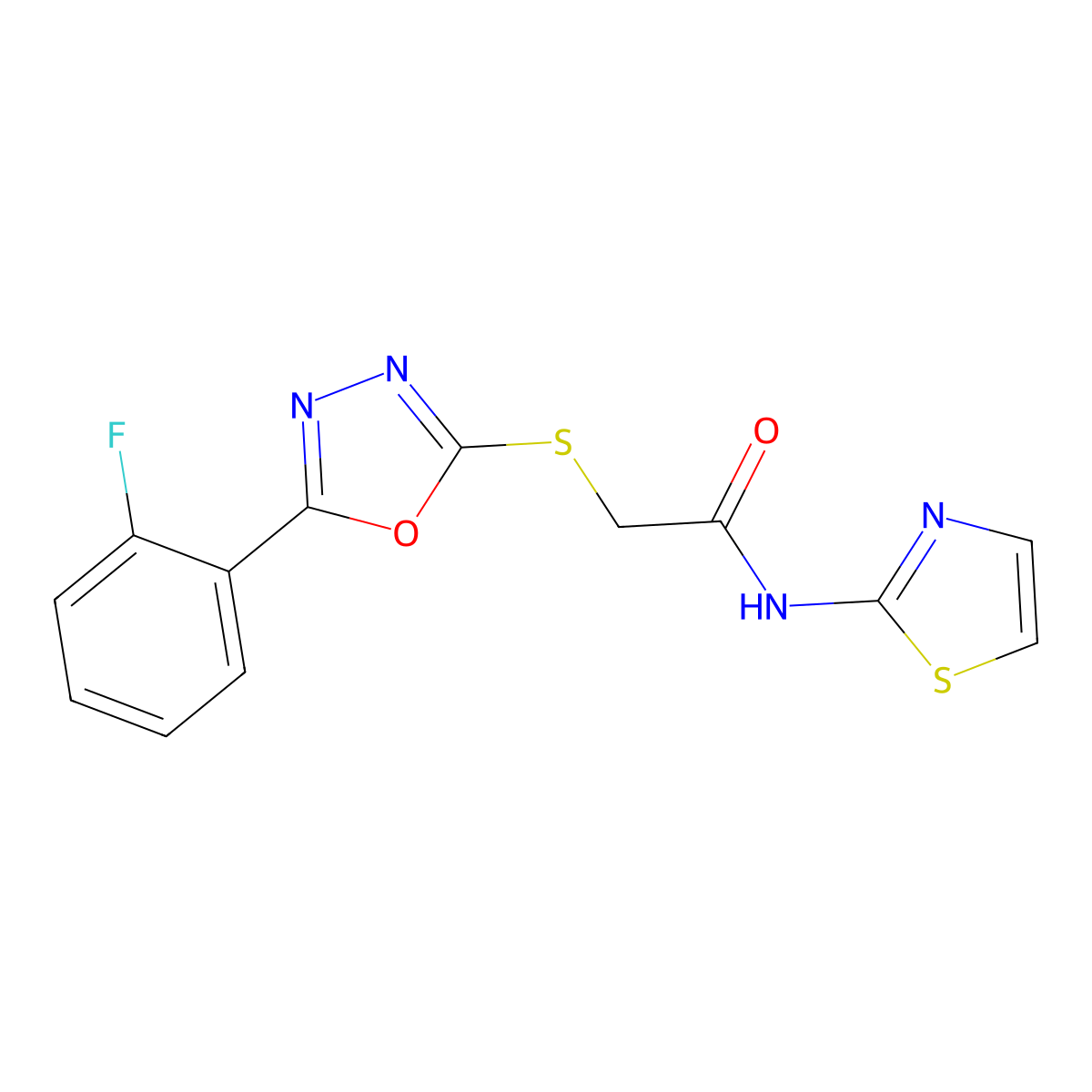 2-{[5-(2-Fluorophenyl)-1,3,4-oxadiazol-2-YL]sulfanyl}-N-(1,3-thiazol-2-YL)acetamide molecular structure, CAS 850937-07-4