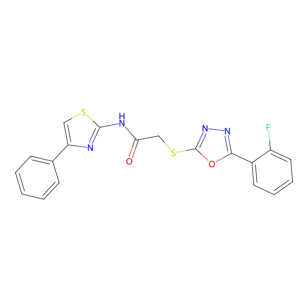 2-{[5-(2-fluorophenyl)-1,3,4-oxadiazol-2-yl]sulfanyl}-N-(4-phenyl-1,3-thiazol-2-yl)acetamide molecular structure, CAS 850937-09-6