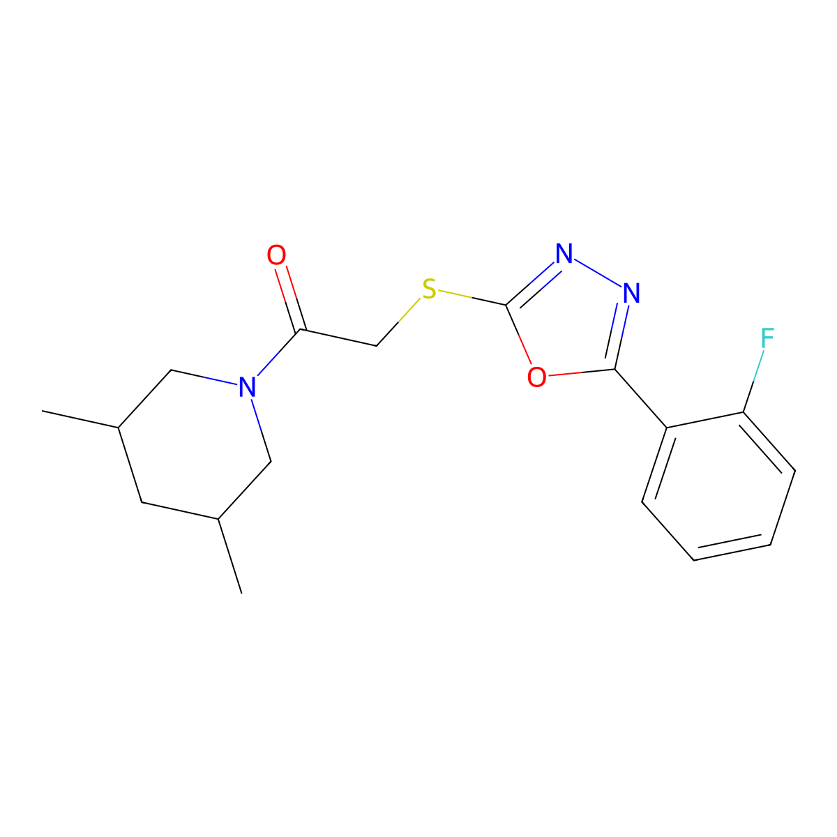 1-(3,5-Dimethylpiperidin-1-yl)-2-((5-(2-fluorophenyl)-1,3,4-oxadiazol-2-yl)thio)ethanone molecular structure, CAS 850937-10-9