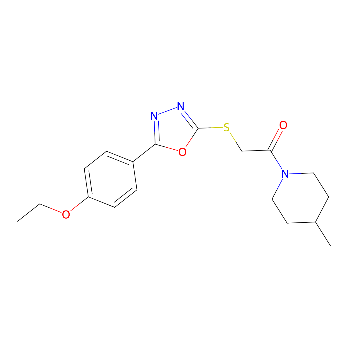 2-((5-(4-Ethoxyphenyl)-1,3,4-oxadiazol-2-yl)thio)-1-(4-methylpiperidin-1-yl)ethanone molecular structure, CAS 850937-11-0