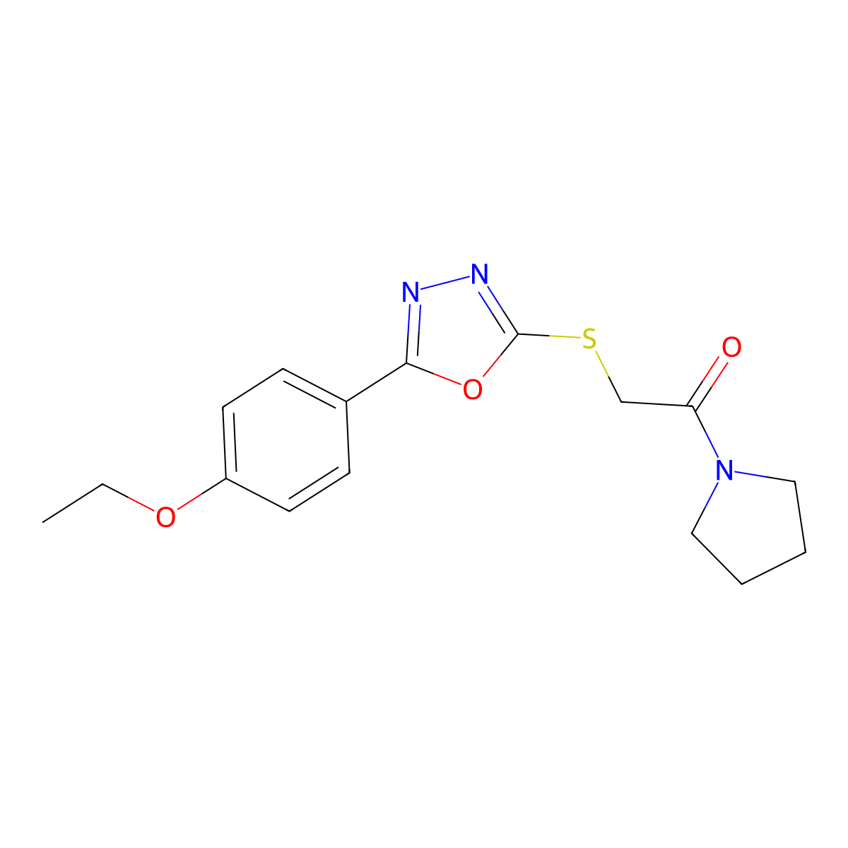 2-((5-(4-Ethoxyphenyl)-1,3,4-oxadiazol-2-yl)thio)-1-(pyrrolidin-1-yl)ethanone molecular structure, CAS 850937-13-2