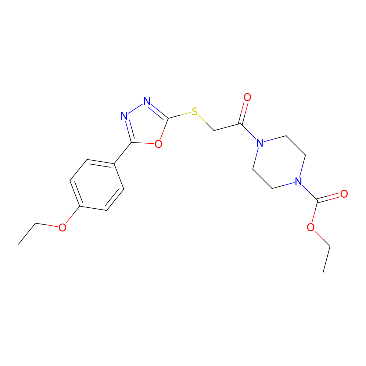 Ethyl 4-(2-{[5-(4-ethoxyphenyl)-1,3,4-oxadiazol-2-YL]sulfanyl}acetyl)piperazine-1-carboxylate molecular structure, CAS 850937-17-6