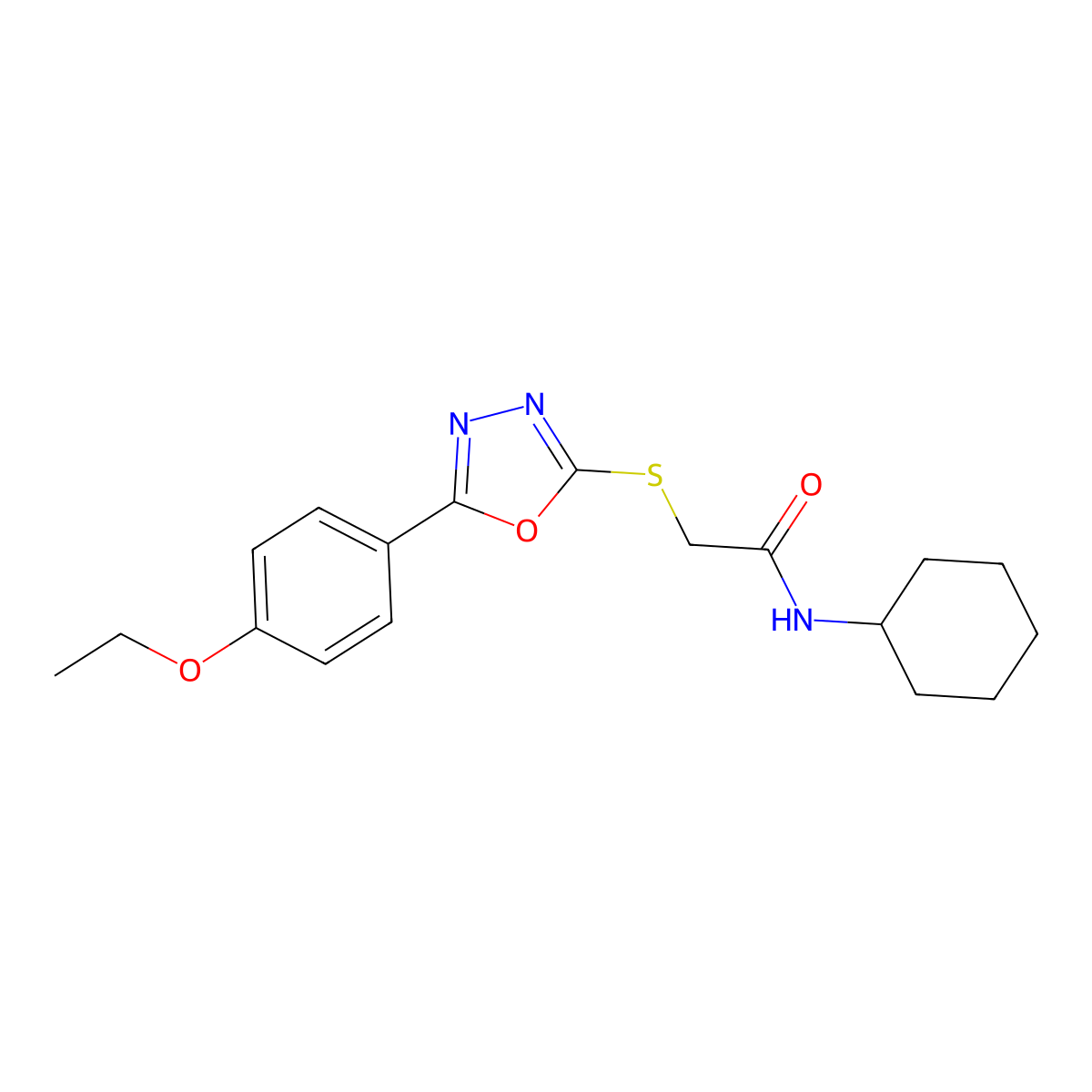 N-Cyclohexyl-2-{[5-(4-ethoxyphenyl)-1,3,4-oxadiazol-2-YL]sulfanyl}acetamide molecular structure, CAS 850937-18-7
