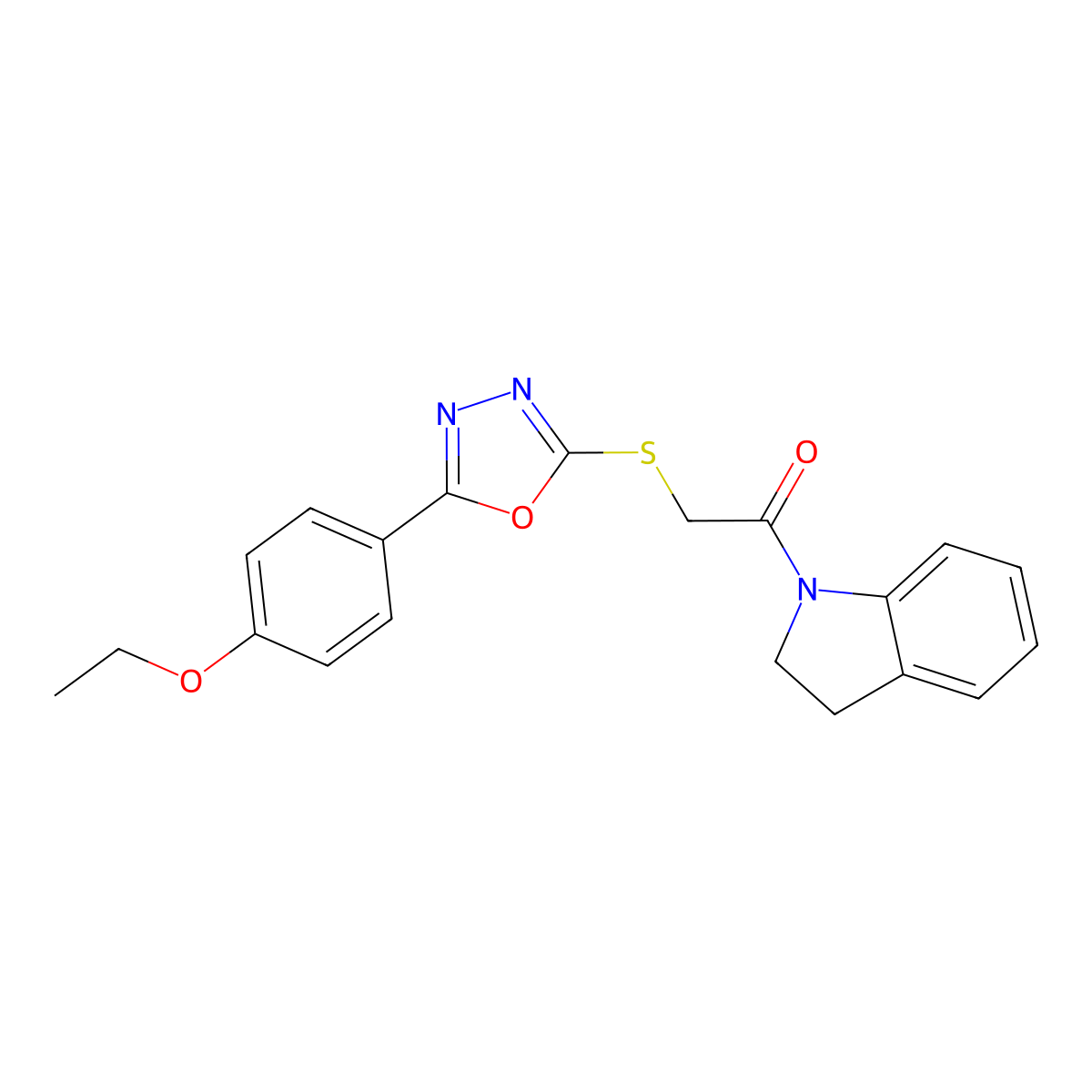 1-(2,3-Dihydroindol-1-yl)-2-[[5-(4-ethoxyphenyl)-1,3,4-oxadiazol-2-yl]sulfanyl]ethanone molecular structure, CAS 850937-19-8