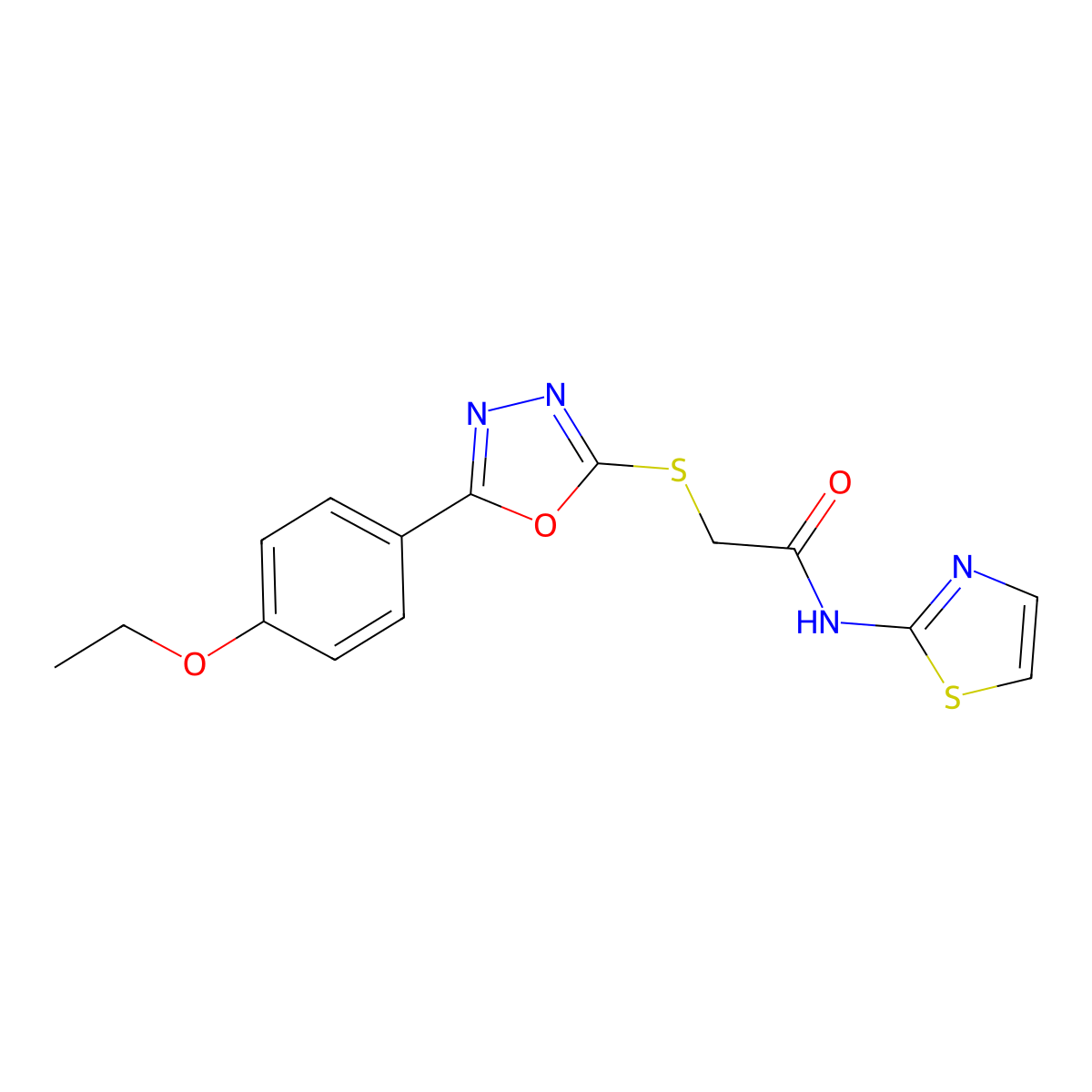 2-((5-(4-ethoxyphenyl)-1,3,4-oxadiazol-2-yl)thio)-N-(thiazol-2-yl)acetamide molecular structure, CAS 850937-21-2