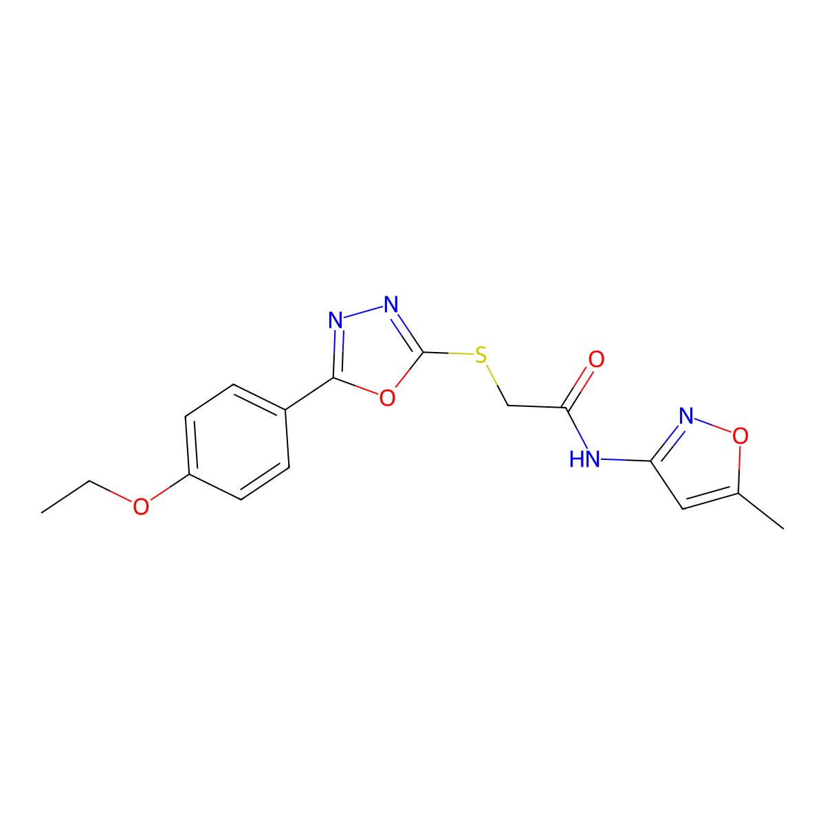 2-((5-(4-ethoxyphenyl)-1,3,4-oxadiazol-2-yl)thio)-N-(5-methylisoxazol-3-yl)acetamide molecular structure, CAS 850937-22-3
