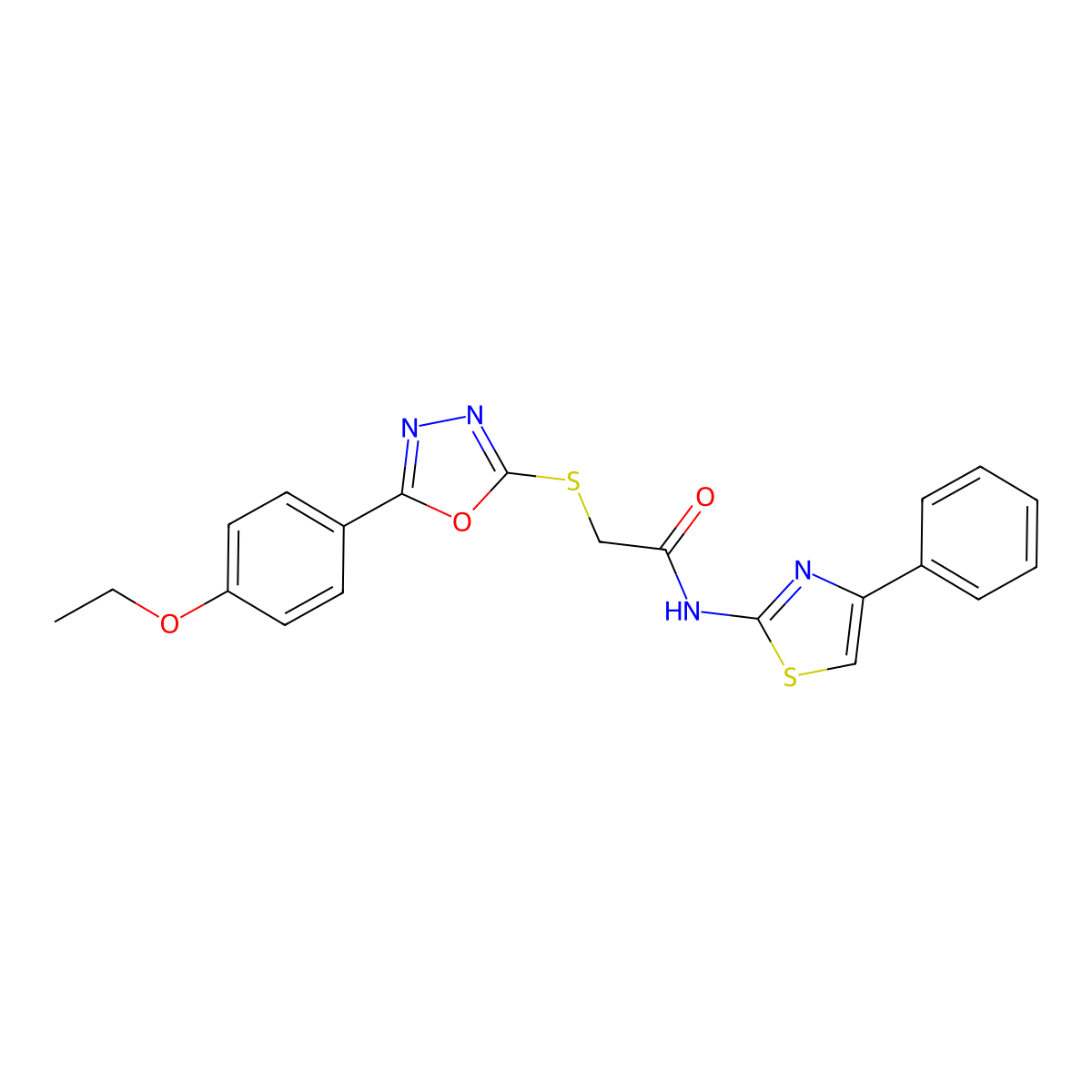 2-[[5-(4-ethoxyphenyl)-1,3,4-oxadiazol-2-yl]sulfanyl]-N-(4-phenyl-1,3-thiazol-2-yl)acetamide molecular structure, CAS 850937-23-4