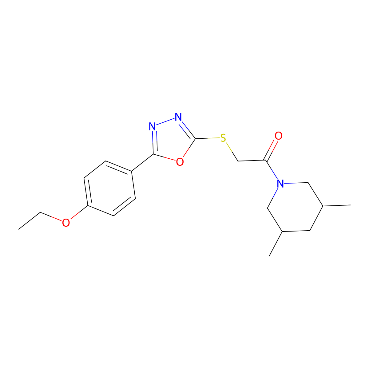 1-(3,5-Dimethylpiperidin-1-yl)-2-((5-(4-ethoxyphenyl)-1,3,4-oxadiazol-2-yl)thio)ethanone molecular structure, CAS 850937-24-5