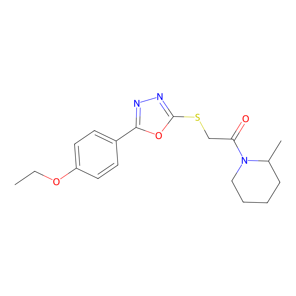 2-((5-(4-Ethoxyphenyl)-1,3,4-oxadiazol-2-yl)thio)-1-(2-methylpiperidin-1-yl)ethanone molecular structure, CAS 850937-25-6