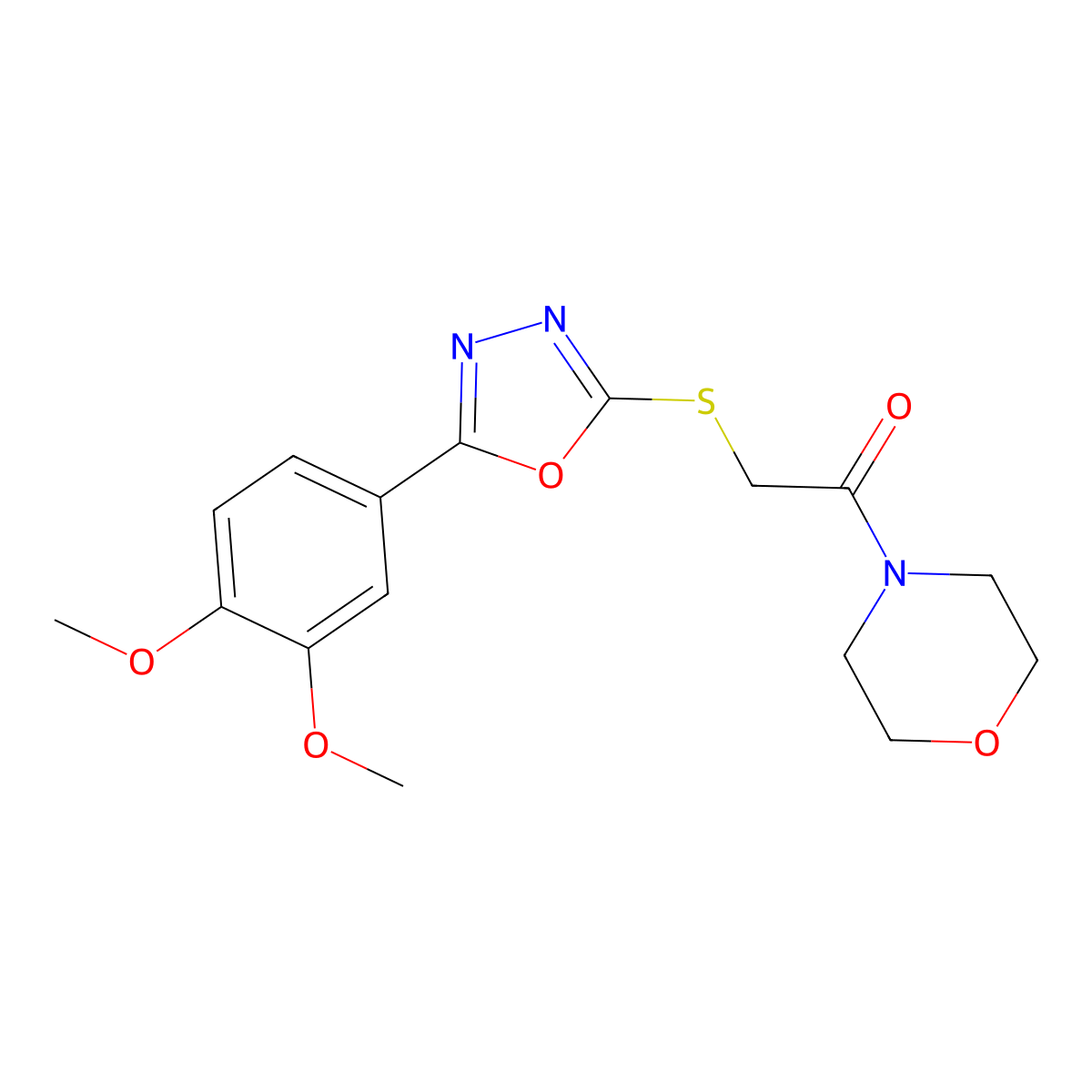 2-[[5-(3,4-Dimethoxyphenyl)-1,3,4-oxadiazol-2-yl]sulfanyl]-1-morpholin-4-ylethanone molecular structure, CAS 850937-26-7