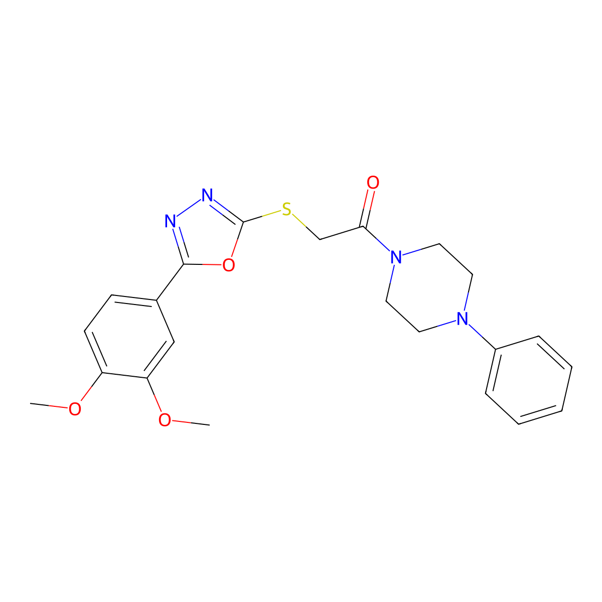 2-((5-(3,4-Dimethoxyphenyl)-1,3,4-oxadiazol-2-yl)thio)-1-(4-phenylpiperazin-1-yl)ethanone molecular structure, CAS 850937-27-8