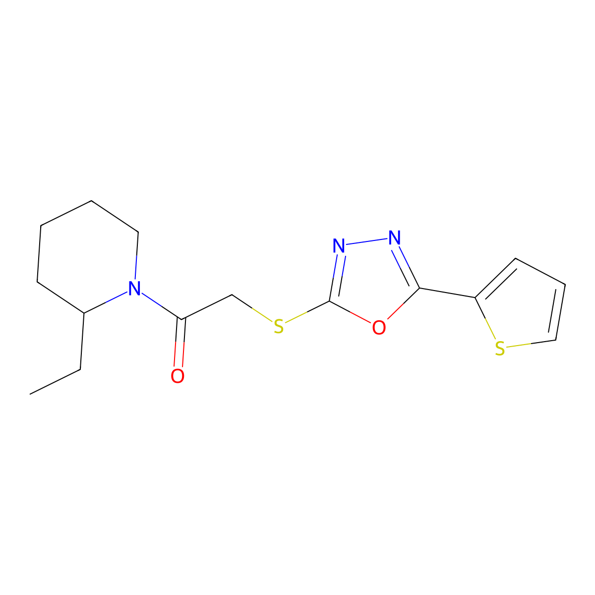 2-Ethyl-1-{[(5-thien-2-yl-1,3,4-oxadiazol-2-yl)thio]acetyl}piperidine molecular structure, CAS 850937-30-3